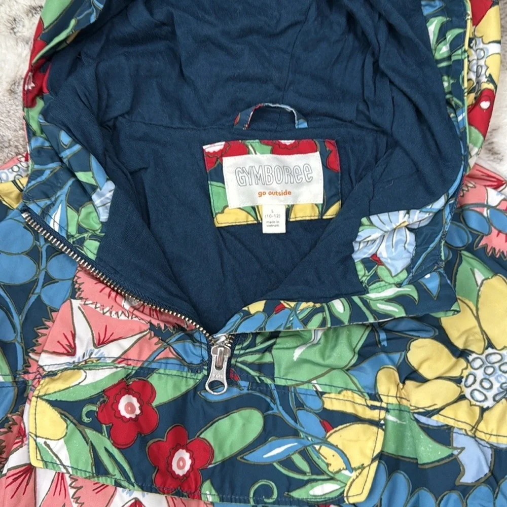 Gymboree raincoat girls medium pastel floral waterproof hoodie jacket school